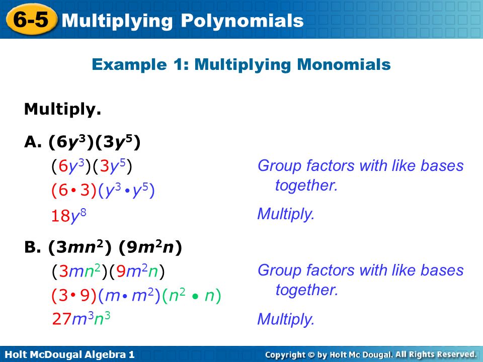 Holt Mcdougal Algebra Multiplying Polynomials 6 5 Holt Mcdougal Algebra 1 6 5 Multiplying Polynomials Multiply