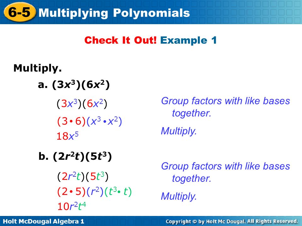 Holt Mcdougal Algebra Multiplying Polynomials 6 5 Holt Mcdougal Algebra 1 6 5 Multiplying Polynomials Check It Out