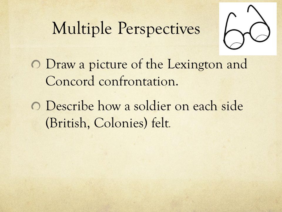 Multiple Perspectives Draw a picture of the Lexington and Concord confrontation.