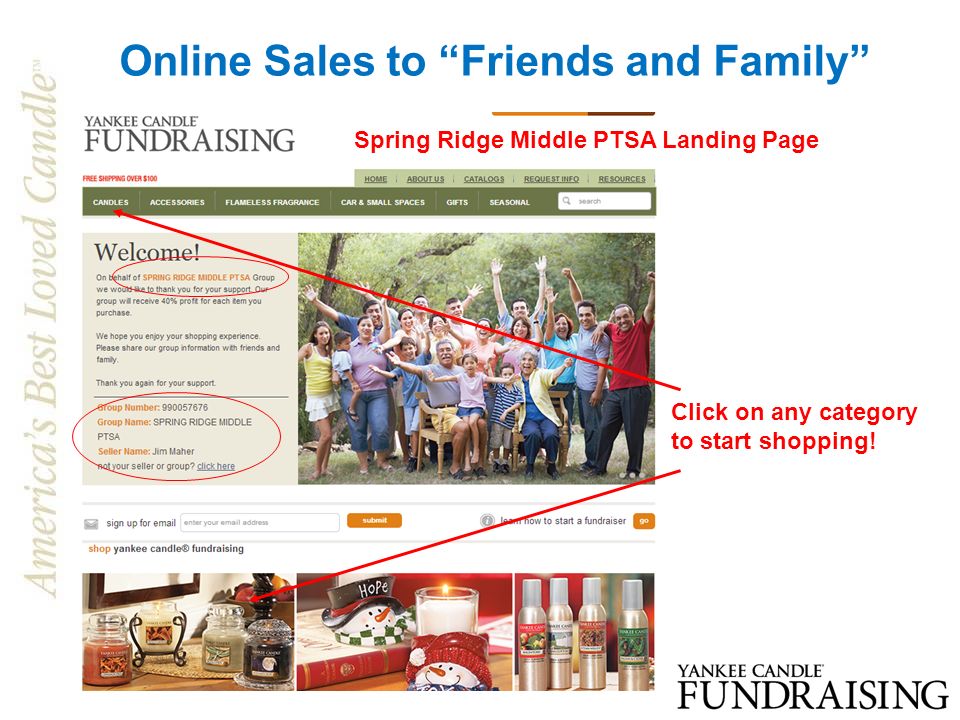 Online Sales to Friends and Family Spring Ridge Middle PTSA Landing Page Click on any category to start shopping!