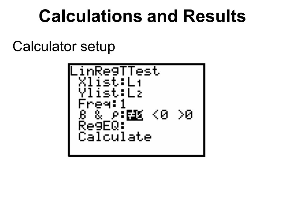 Calculations and Results Calculator setup
