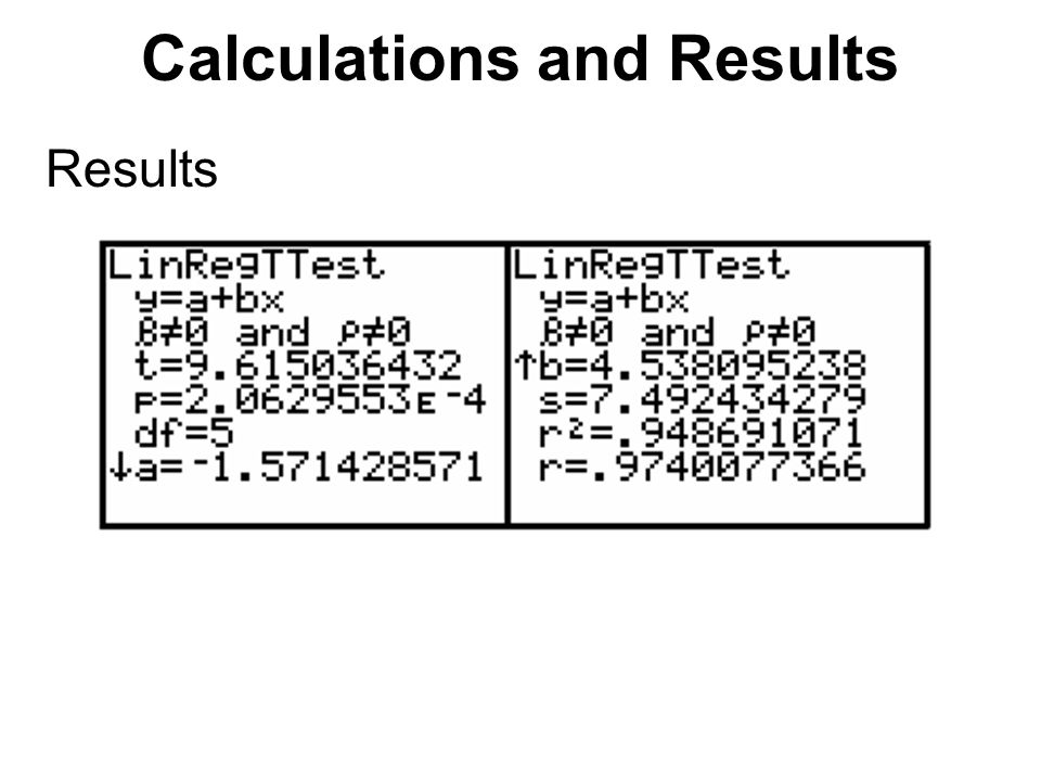 Calculations and Results Results