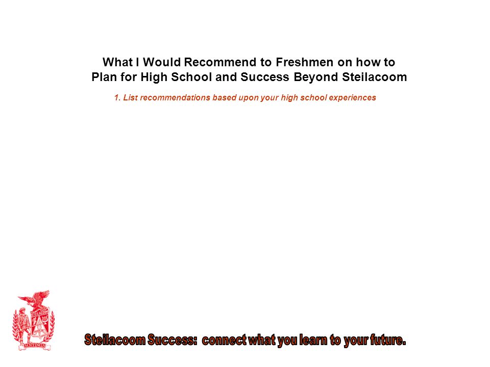 What I Would Recommend to Freshmen on how to Plan for High School and Success Beyond Steilacoom 1.