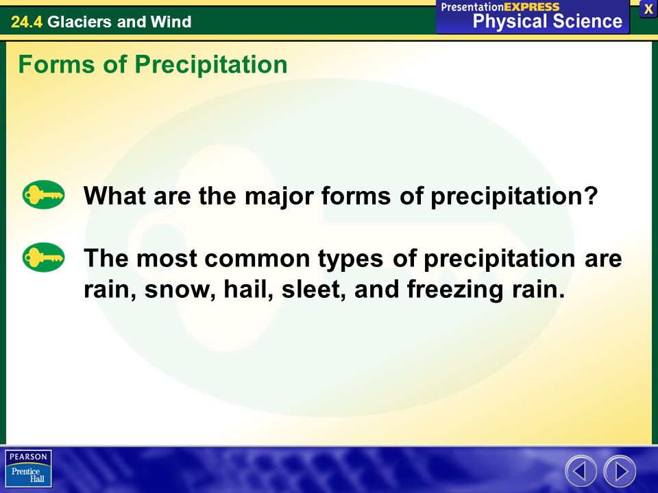 24.4 Glaciers and Wind What are the major forms of precipitation.