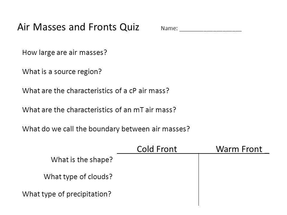 Worksheets Air Masses Worksheet air masses and fronts 1 mass quick facts quiz name