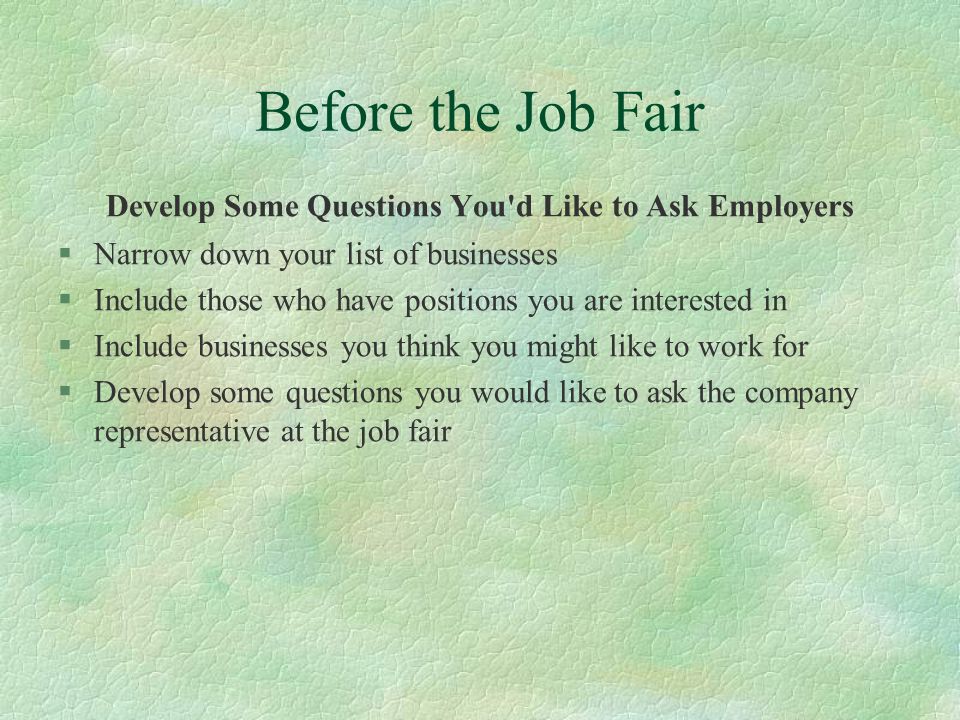 questions to ask at a job fair