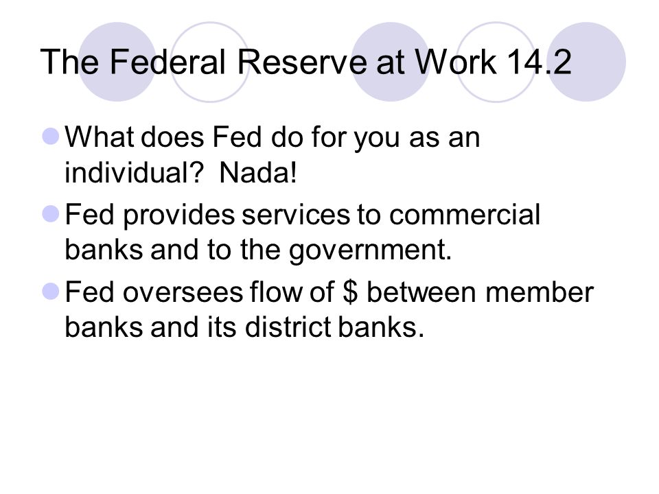 The Federal Reserve at Work 14.2 What does Fed do for you as an individual.