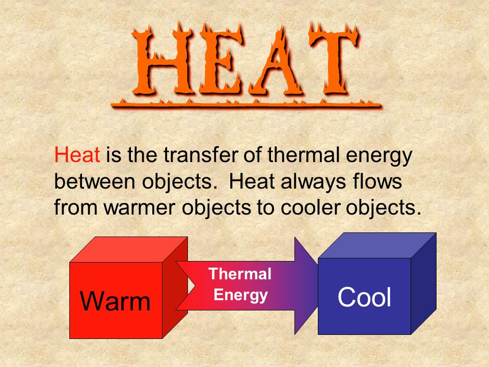 HEATHEAT________ Heat is the transfer of thermal energy between objects.