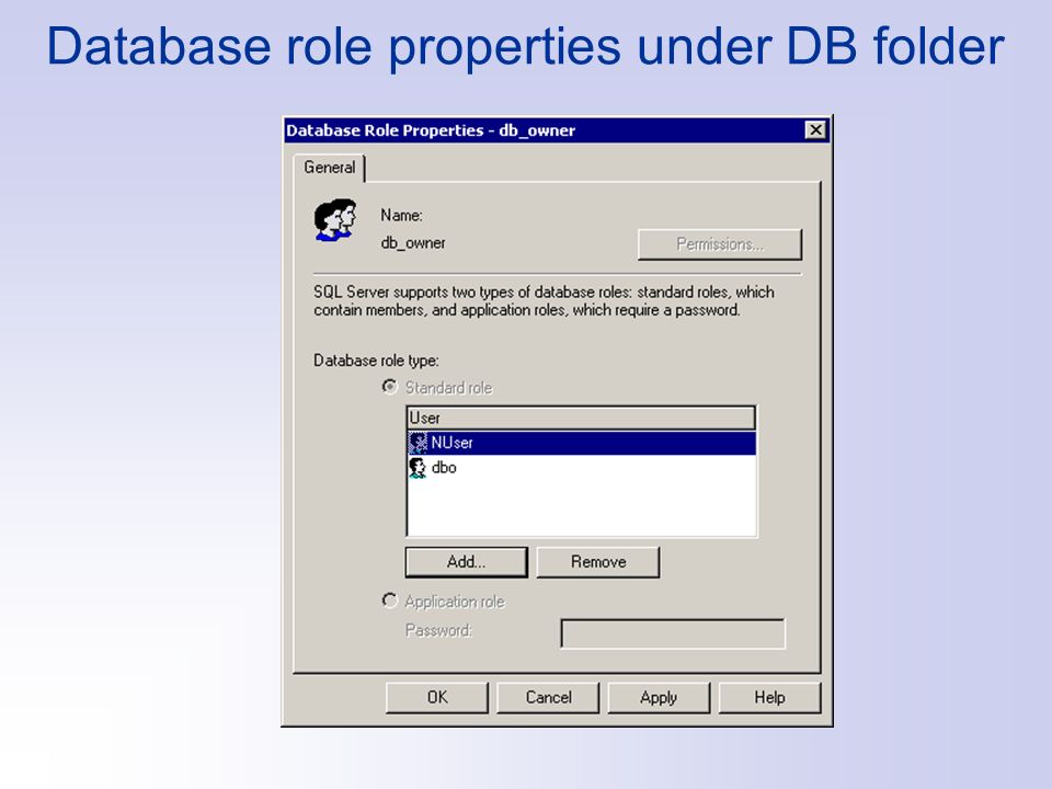 Database role properties under DB folder