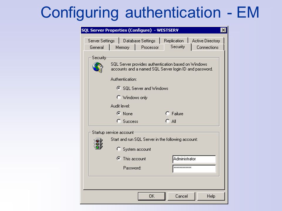 Configuring authentication - EM