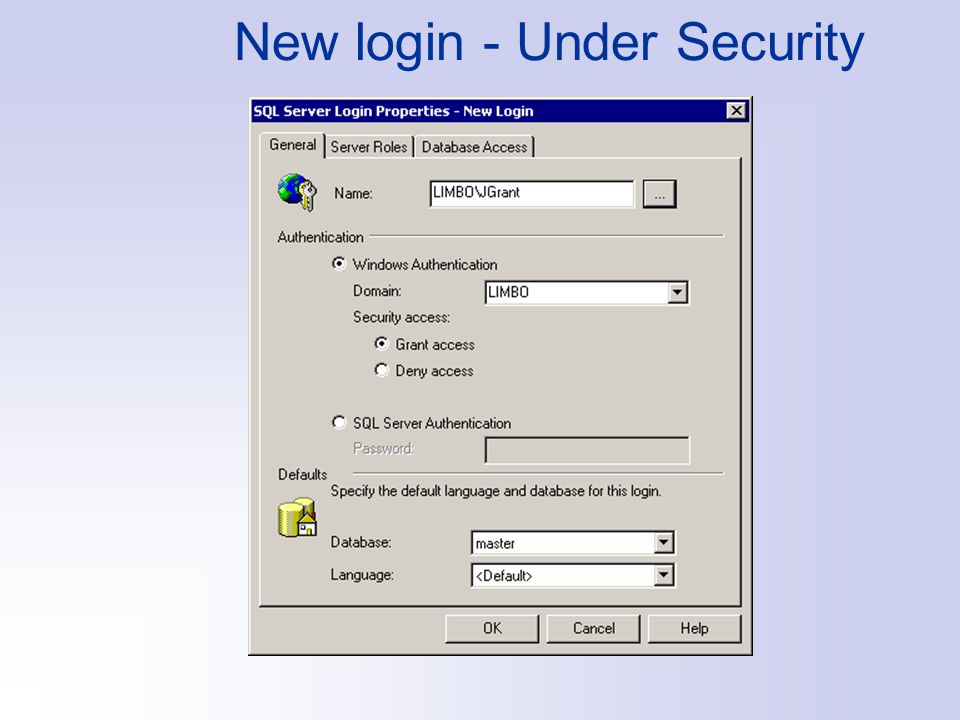 New login - Under Security