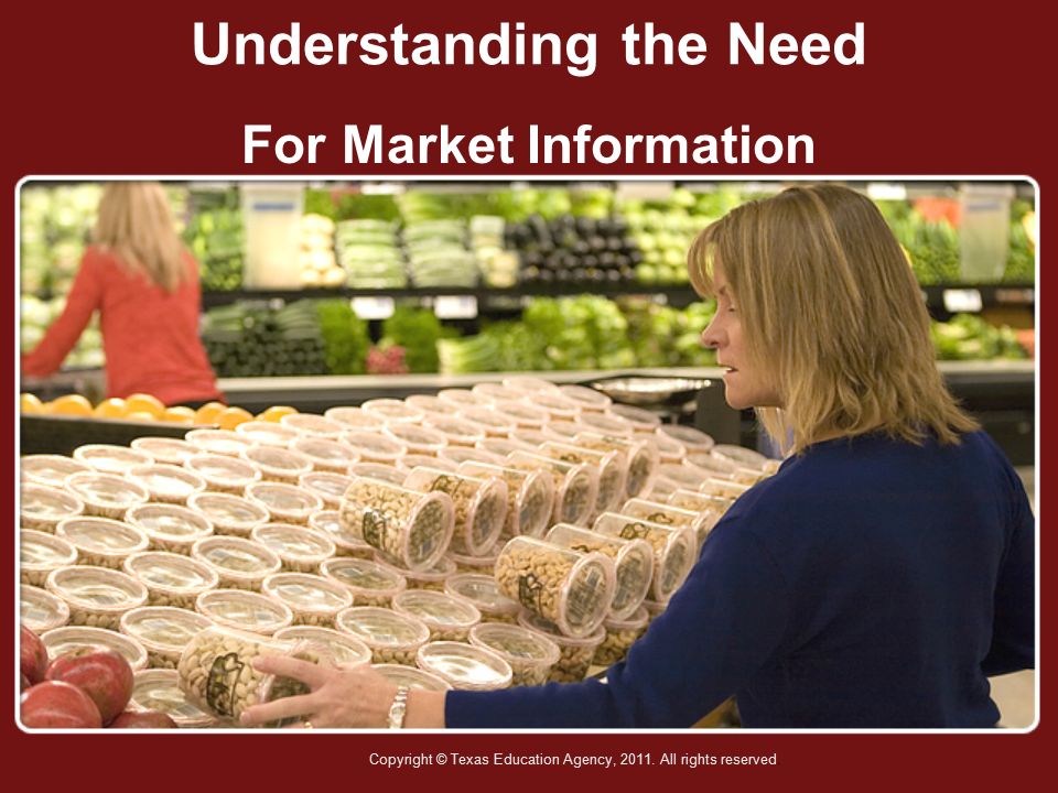 Understanding the Need For Market Information Copyright © Texas Education Agency, 2011.
