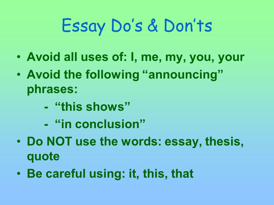 Reminders on Conclusions No QUOTES in a conclusion Mention the author(s) OR Title(s) OR character(s) at least once No need to repeat ALL authors and titles Think BIG PICTURE or REAL LIFE as you end your paper A 2 – 4 sentence conclusion is TOO SHORT!!!!.