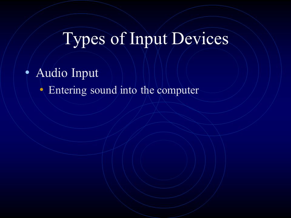 Types of Input Devices Voice Input Entering data by speaking into a microphone