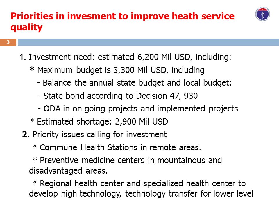 Priorities in invesment to improve heath service quality 1.