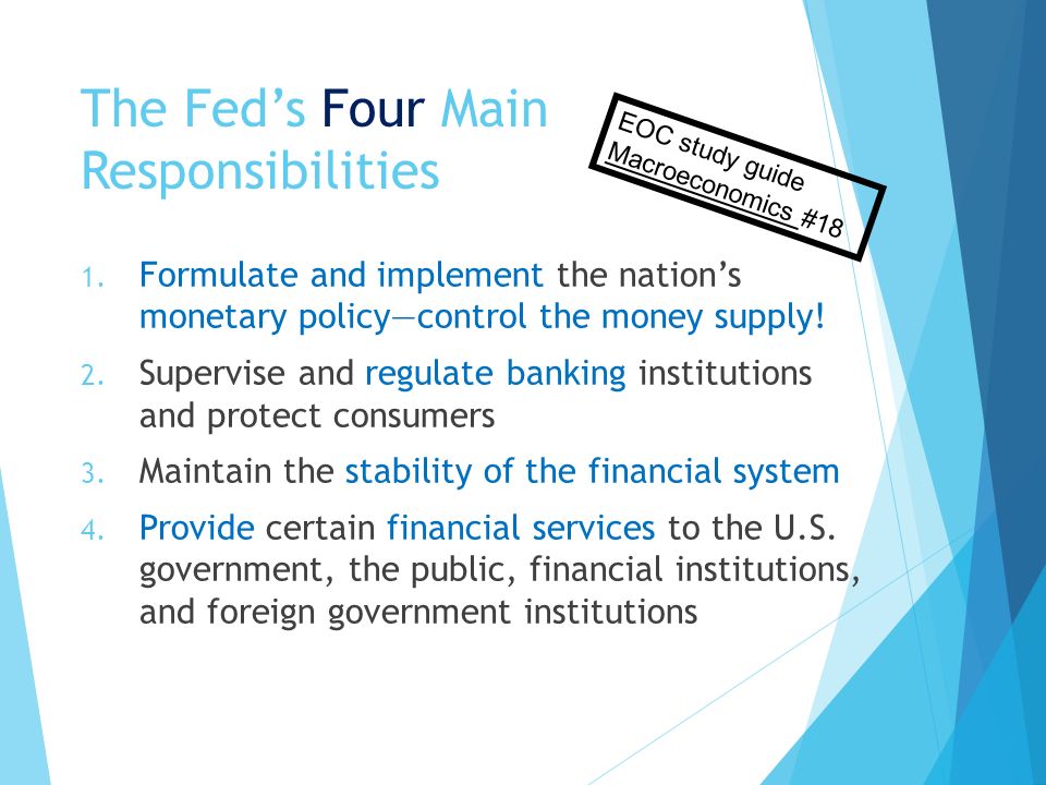 The Fed’s Four Main Responsibilities 1.