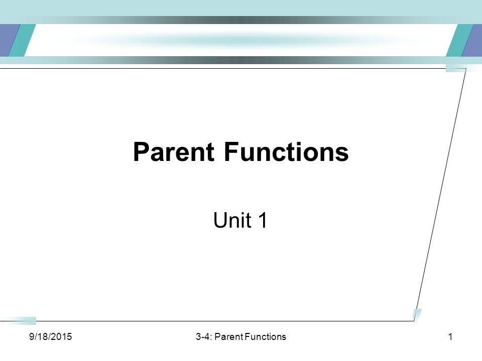 9/18/ : Parent Functions1 Parent Functions Unit 1