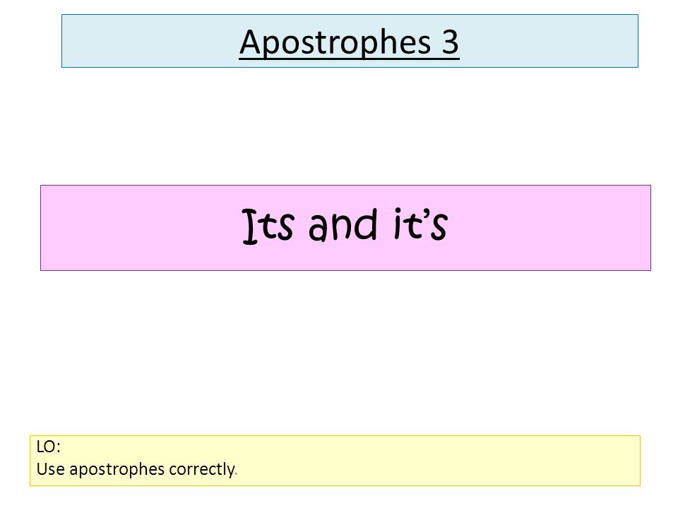 Apostrophes 3 LO: Use apostrophes correctly. Its and it’s