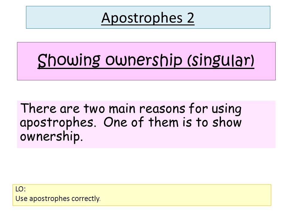 Apostrophes 2 LO: Use apostrophes correctly.