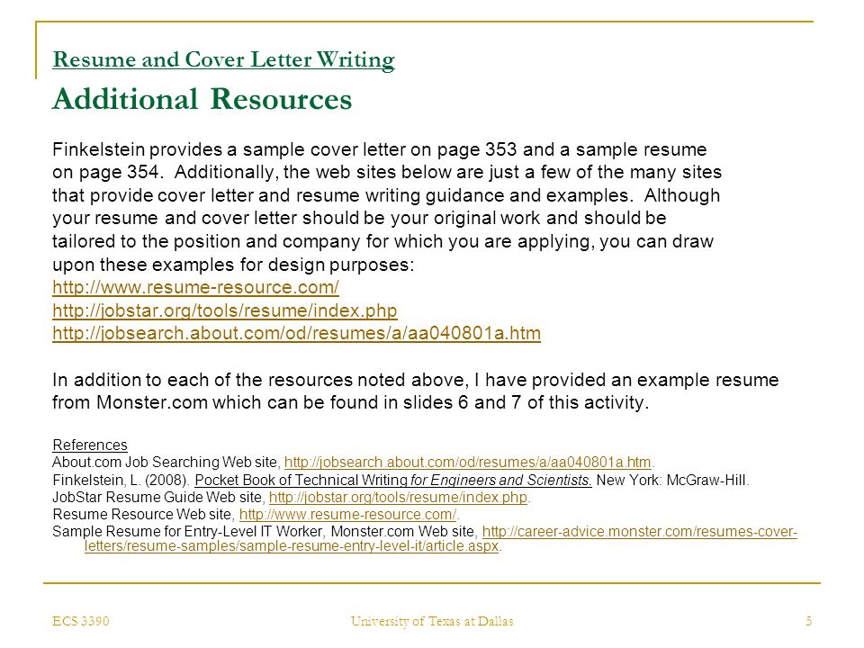 ecs 3390 university of texas at dallas 4 resume and cover letter writing posting for computer - Resume For Science Majors ecs 3390 university of texas at dallas 4 resume and cover letter writing posting for computer - Resume For Science Majors
