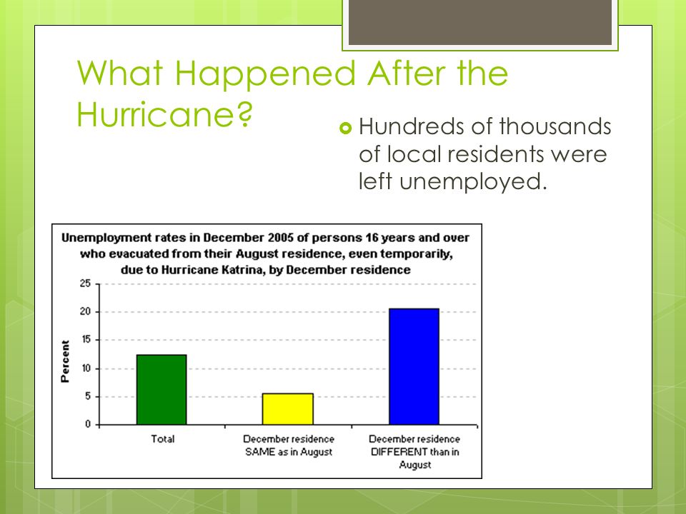 What Happened After the Hurricane  Hundreds of thousands of local residents were left unemployed.