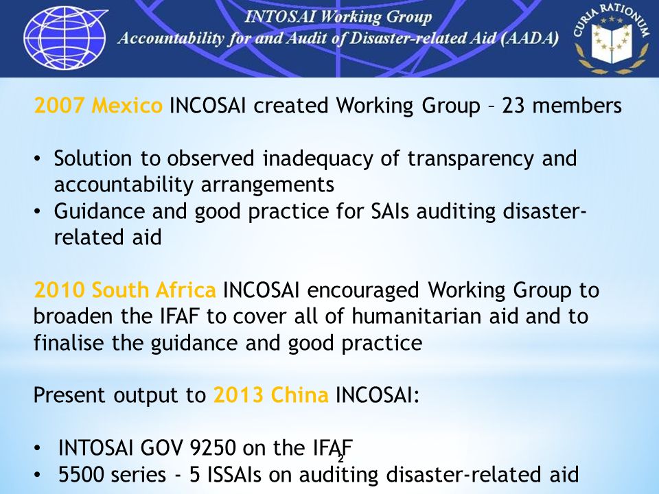 INTOSAI Working Group AADA – Why.
