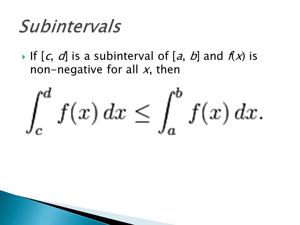  If [c, d] is a subinterval of [a, b] and f(x) is non-negative for all x, then
