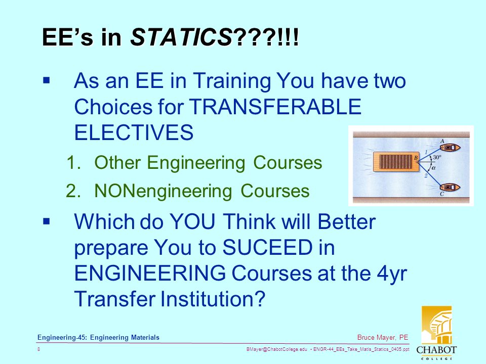 ENGR-44_EEs_Take_Matls_Statics_0405.ppt 8 Bruce Mayer, PE Engineering-45: Engineering Materials EE’s in STATICS !!.