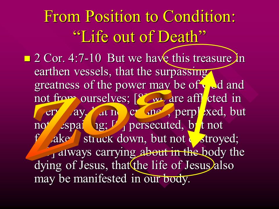 From Position to Condition: Life out of Death 2 Cor.