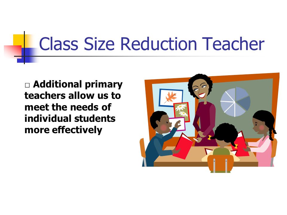 Class Size Reduction Teacher □ Additional primary teachers allow us to meet the needs of individual students more effectively