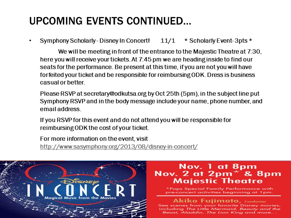 UPCOMING EVENTS CONTINUED… Symphony Scholarly - Disney In Concert.