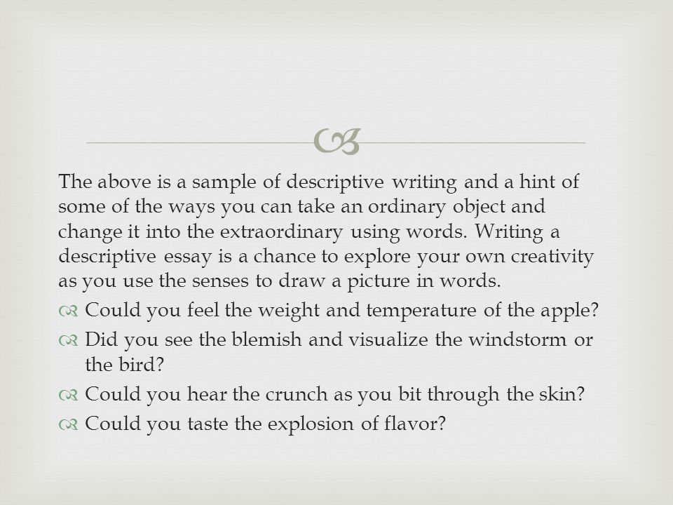 Descriptive Writing Of An Object.