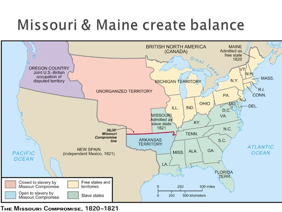 THE COMPROMISE YEARS The Missouri Compromise of 1820 Problem #1: If Missouri joined the Union as a _____ state, the South would have ___ senators and the North would only have only ___ senators.