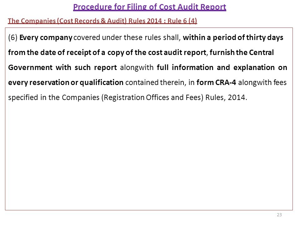 Cost audit report of a company