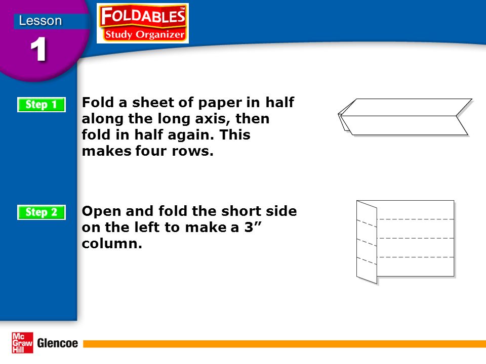 Fold a sheet of paper in half along the long axis, then fold in half again.