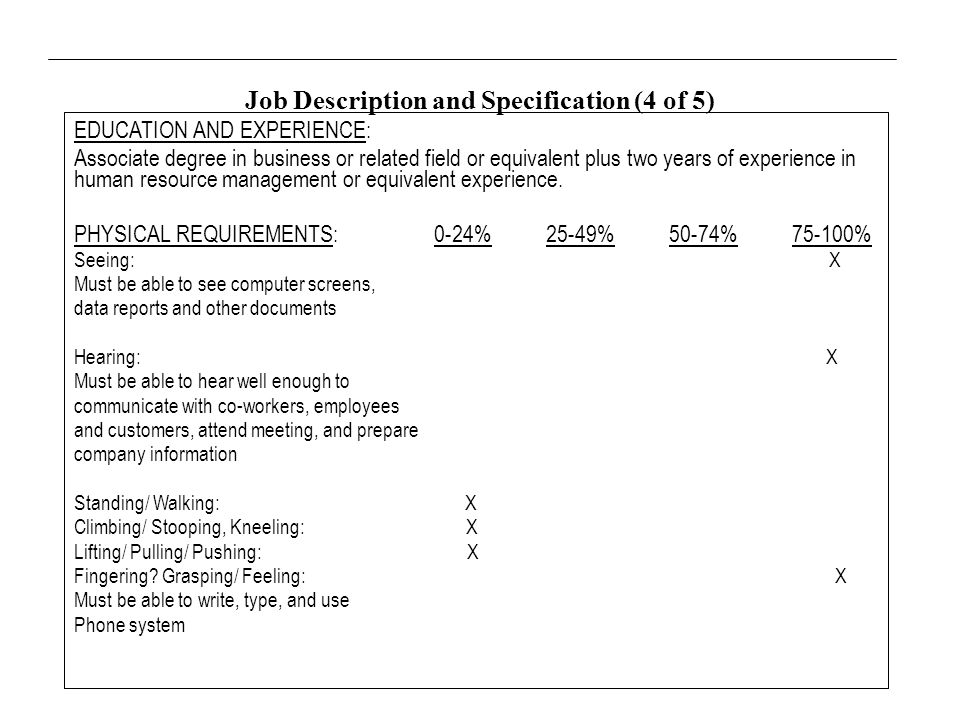 job description and specification The article presents you all the important differences between job analysis and job description in the preparation of job description and job specification. job description and specification The article presents you all the important differences between job analysis and job description in the preparation of job description and job specification.