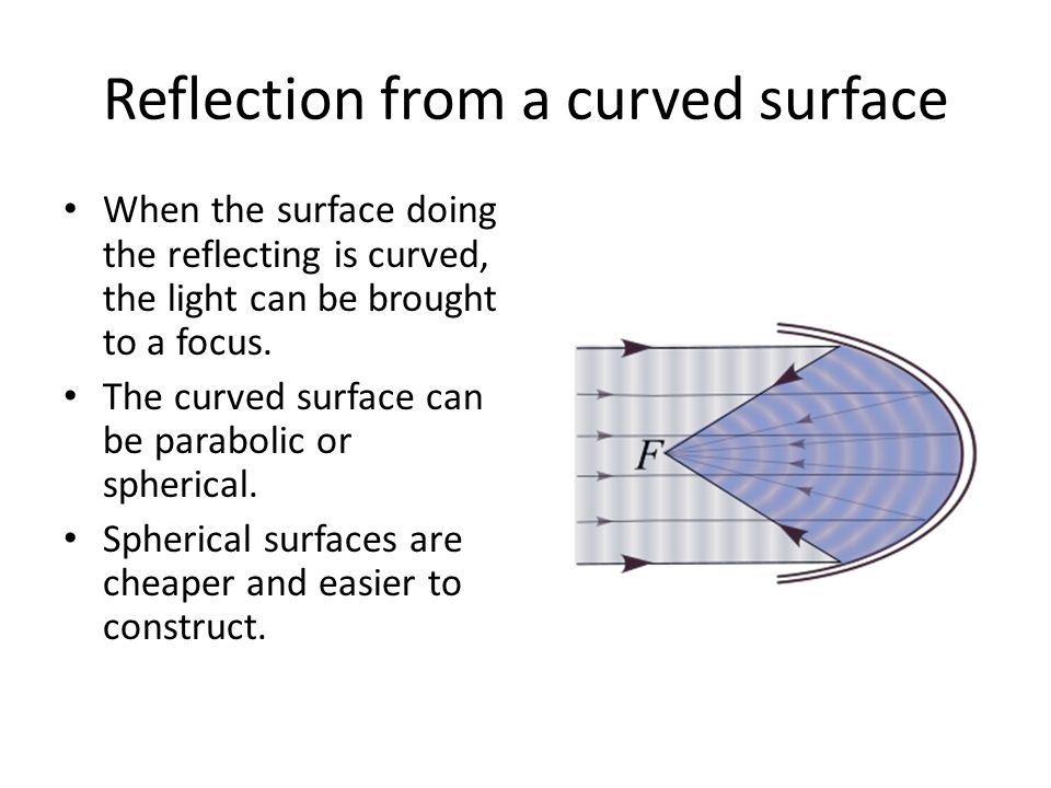 Reflection from a curved surface When the surface doing the reflecting is curved, the light can be brought to a focus.