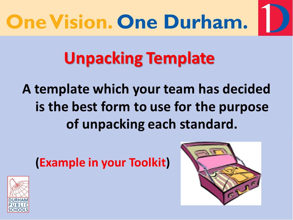 Unpacking Template A template which your team has decided is the best form to use for the purpose of unpacking each standard.
