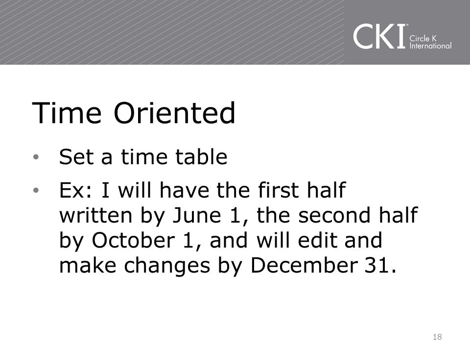 Set a time table Ex: I will have the first half written by June 1, the second half by October 1, and will edit and make changes by December 31.