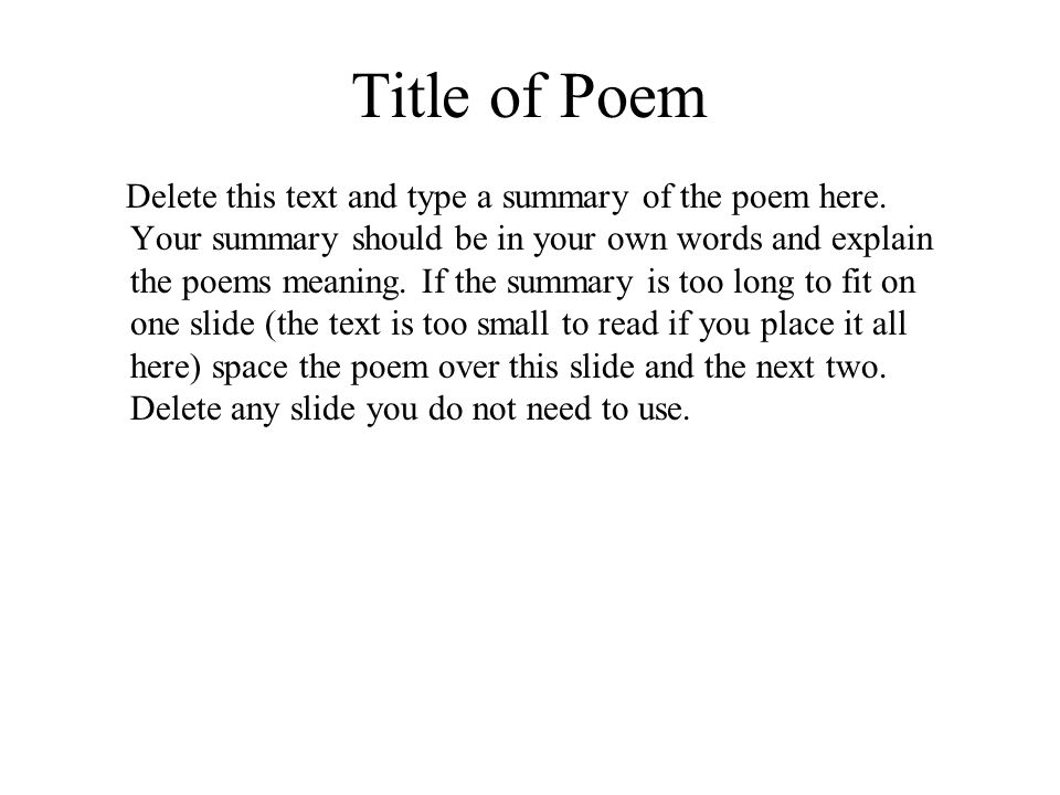 Title of Poem Delete this text and type a summary of the poem here.
