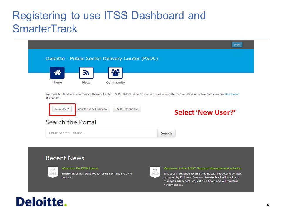4 ITSS Select ‘New User ’ Registering to use ITSS Dashboard and SmarterTrack