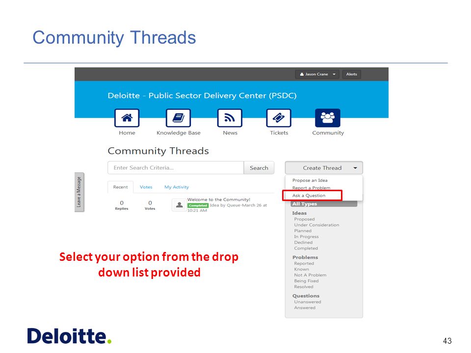 43 ITSS Community Threads Select your option from the drop down list provided