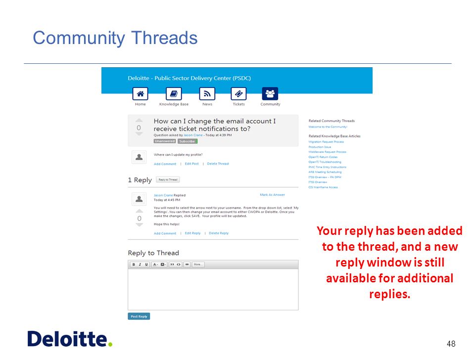 48 ITSS Community Threads Your reply has been added to the thread, and a new reply window is still available for additional replies.
