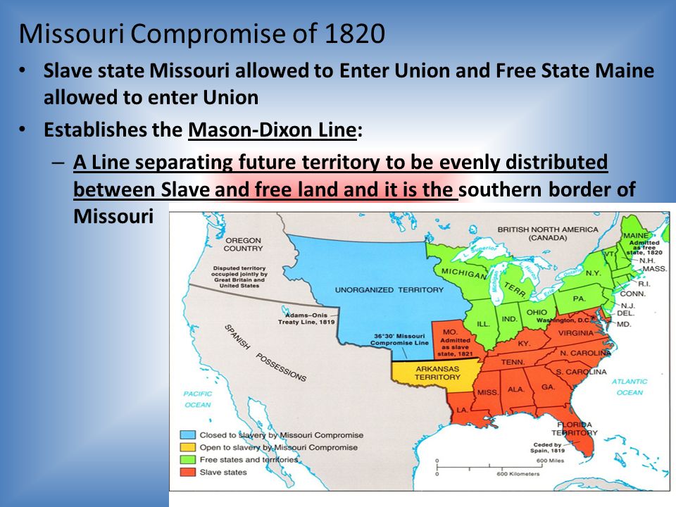 missouri compromise of 1820 The missouri compromise of 1820 dealt with addition of new states into the us and established whether or not they would be slave or free states all of the land from the louisiana purchase would be free, with the exception of missouri. missouri compromise of 1820 The missouri compromise of 1820 dealt with addition of new states into the us and established whether or not they would be slave or free states all of the land from the louisiana purchase would be free, with the exception of missouri.