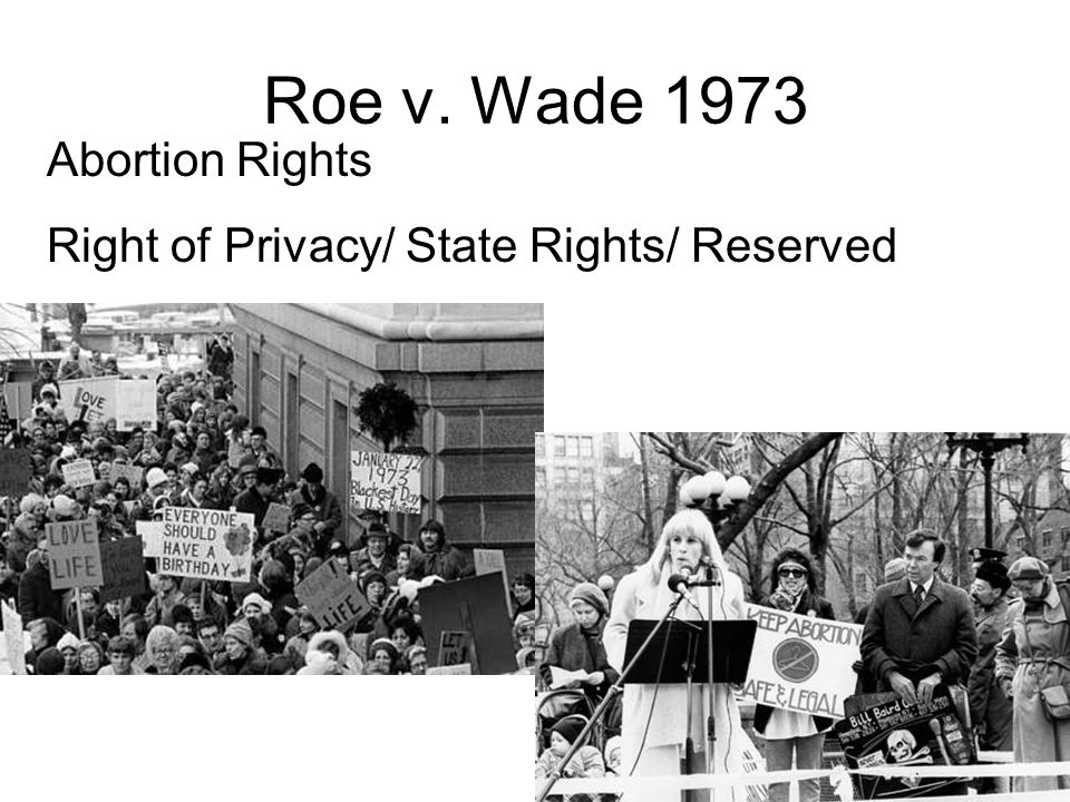 Roe v. Wade 1973 Abortion Rights Right of Privacy/ State Rights/ Reserved