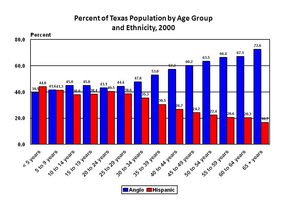 Percent of Texas Population by Age Group and Ethnicity, 2000 Hobby Center for the Study of Texas at Rice University