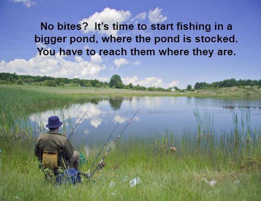 No bites. It’s time to start fishing in a bigger pond, where the pond is stocked.