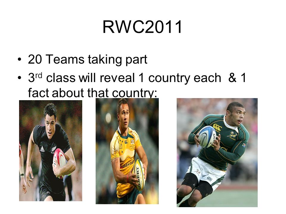 RWC Teams taking part 3 rd class will reveal 1 country each & 1 fact about that country: