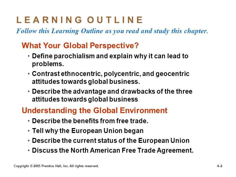 4–2 L E A R N I N G O U T L I N E Follow this Learning Outline as you read and study this chapter.