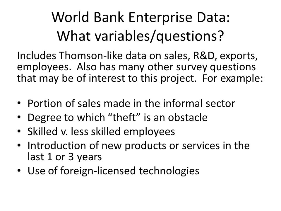 World Bank Enterprise Data: What variables/questions.